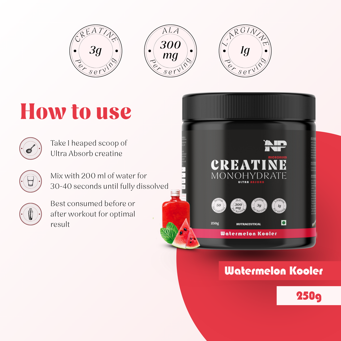 Creatine monohydrate ultra absorb watermelon kooler flavoured, how to use creative.