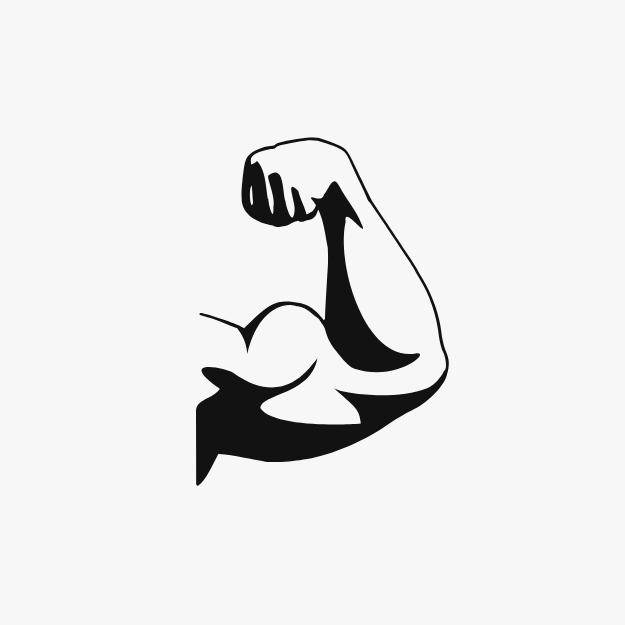 Black and white illustration of a flexed arm muscle on a light gray background