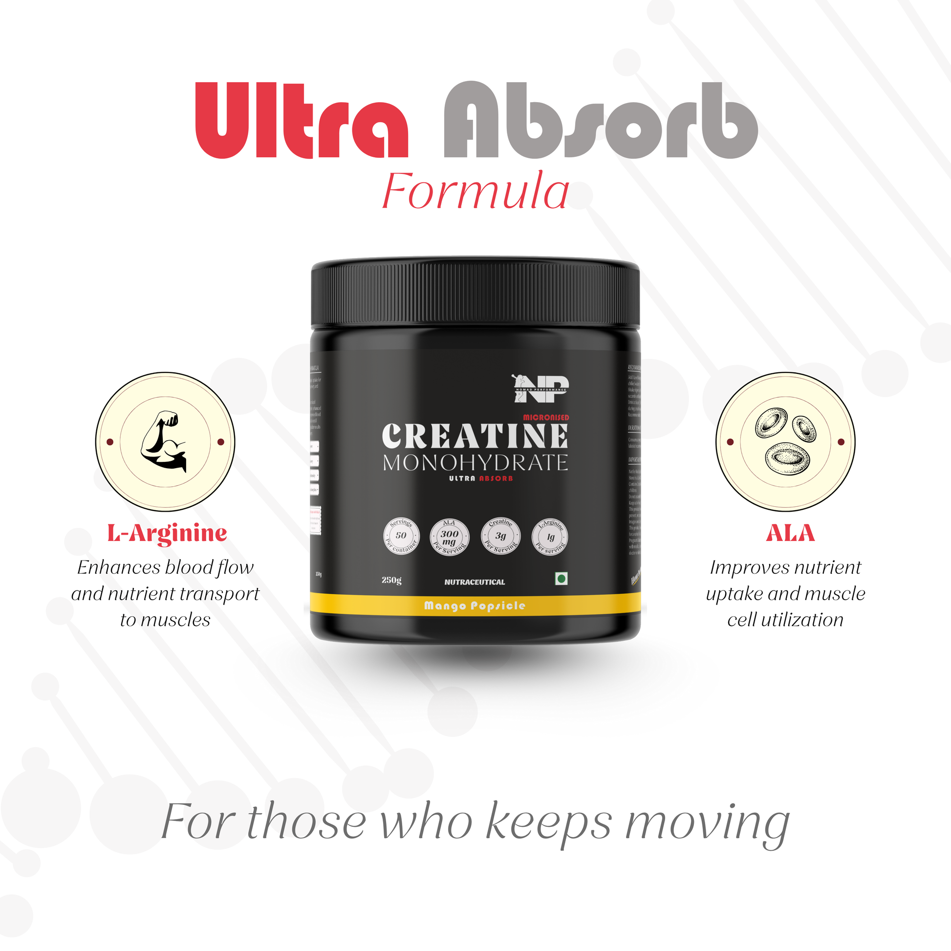 Creatine monohydrate supplement container with Ultra Absorb branding on a white background