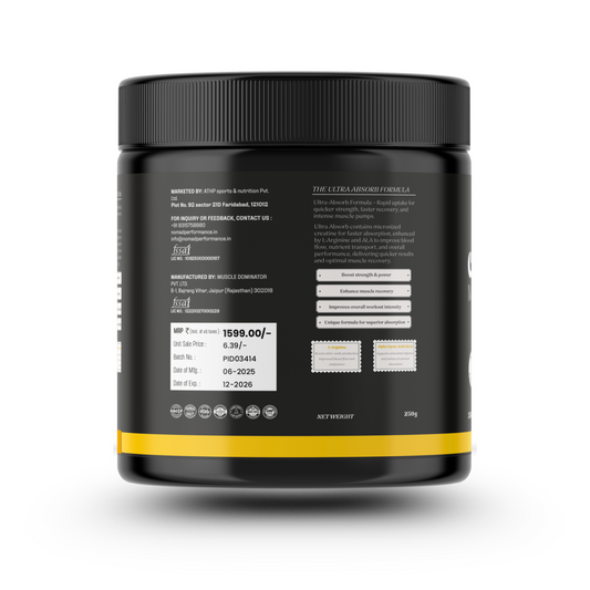 Nomad performance micronised creatine monohydrate ultra absorb container's backside.
